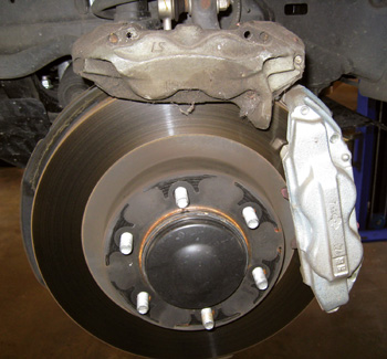 figure 1: the upgraded toyota tundra caliper holds a larger brake pad.