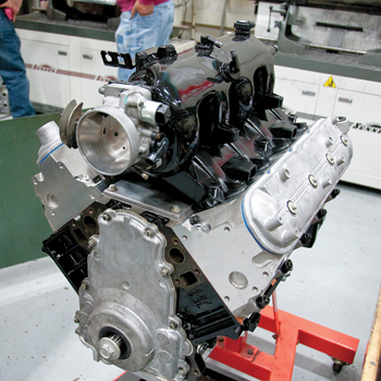 lemke’s nearly finished project engine is prepped for the dyno.