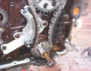a short timing chain on the front of the engine connects the crankshaft to the ­intermediate jackshaft.