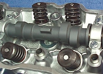 photo 2: the valve timing overlap between the intake and exhaust lobes is clearly visible on this rebuilt cylinder head.