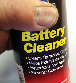 photo 2: an aerosol can of electrolyte neutralizer is handy to help free up corroded battery terminals and neutralize acid spills.