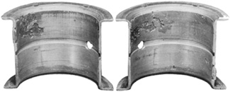 figure 8: excessive wear seen near the parting lines of upper and lower shells was caused by bearing cap shift. this results in metal-to-metal contact and excessive pressure-causing deterioration. (courtesy of mahle clevite)