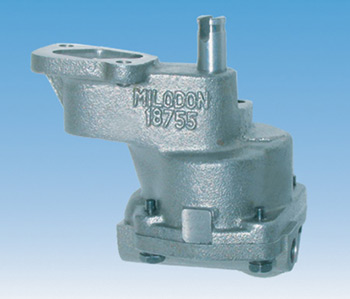 milodon uses a 40,000 psi material in its sbc pump. this material is normally used for brake rotors. also the pump neck is stronger, to prevent from breaking off during extreme use.