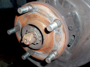 Photo 5: A thorough hub cleanup and companion surface on the rotor is essential for optimal brake performance.