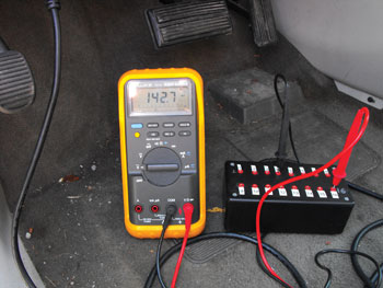 Figure 11: After the repair, some AC voltage was still measured at the data link. This was compared to two other known-good Caravans and the results were similar.  