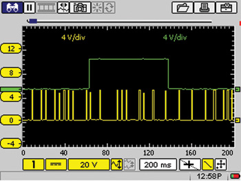 photo 2: this is a cranking speed display of an irregular ckp waveform. but there are concerns about this display (see “scope techniques”).