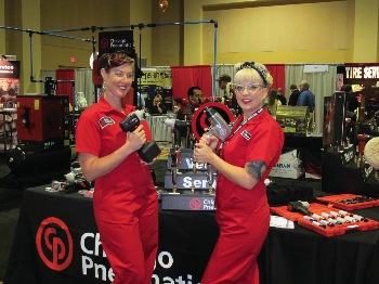 chicago pneumatic brought in the founding members of the gasoline girls car club of southern california, kristen martin (left) and becky sue huff to educate isn attendees about the latest cp tools. “we’re car girls, we use these tools all the time,” martin said. check them out at www.gasolinegirls.com.