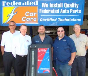 Phil Moore, senior vice president, Federated Auto Parts; Steve Horn, vice president of sales, ATP; George McGarvey, owner, George's Auto Repair; Kevin Smaby, United Auto Supply; Bob Allen, district manager, ATP 